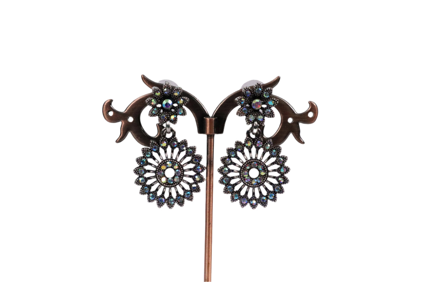 Crystal Flower Earrings (RAINBOW WHITE) (KN1629)