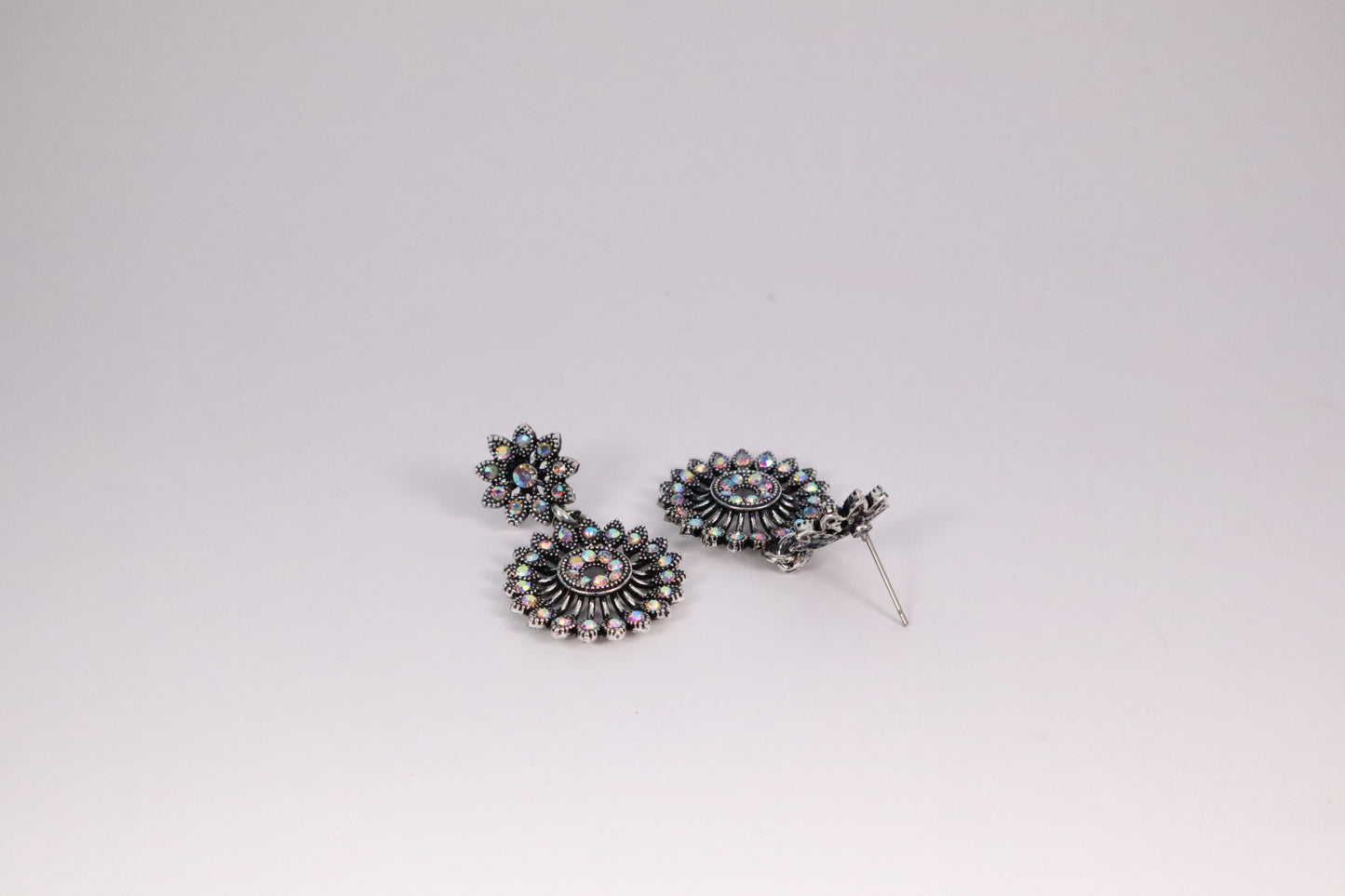 Crystal Flower Earrings (RAINBOW WHITE) (KN1629)