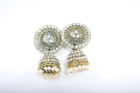 Crystal-Embellished Jhumka Earrings (DH ZG364)