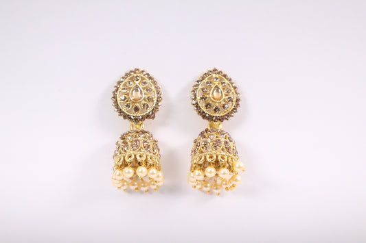 Teardrop Jhumka Earrings with Pearl Tassels (DH ZG667)