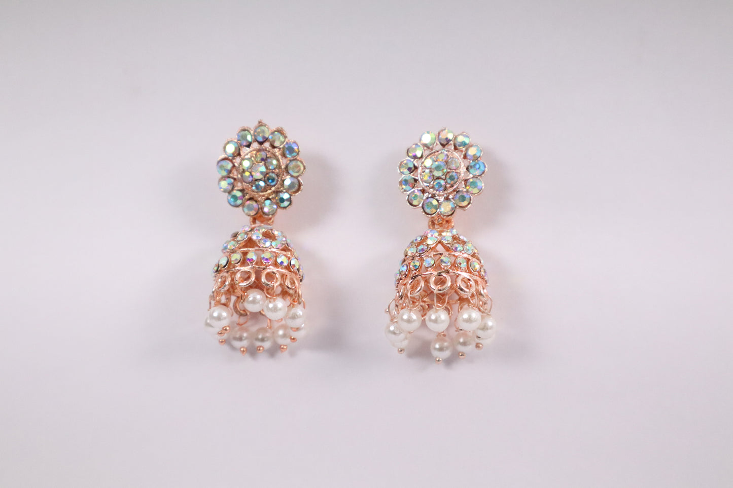 Iridescent Jhumka Drops with Pearl Tassels (DH ZG774)