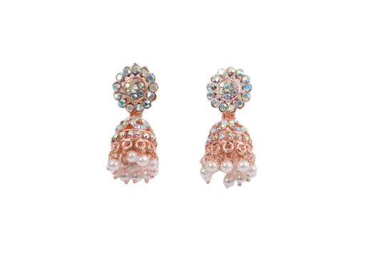 Iridescent Jhumka Drops with Pearl Tassels (DH ZG774)