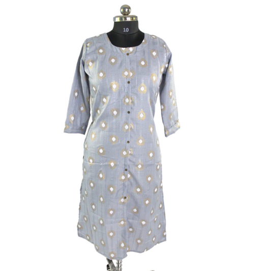 Diamond Print Cotton Kurti Dress in Powder Blue