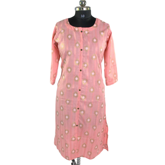 Blush Pink Diamond Print Cotton Kurti Dress
