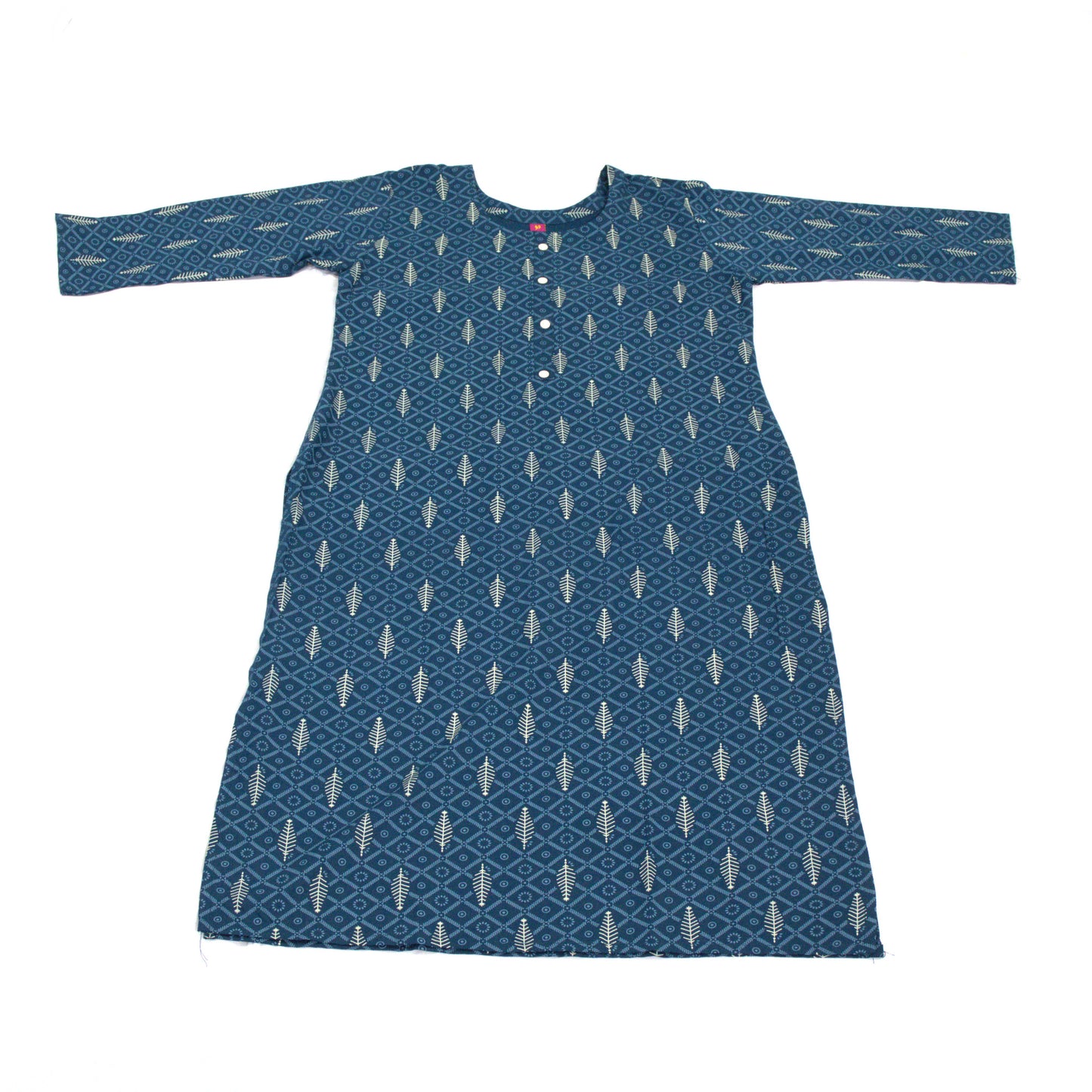 Indigo Fishbone Print Cotton Kurti Dress