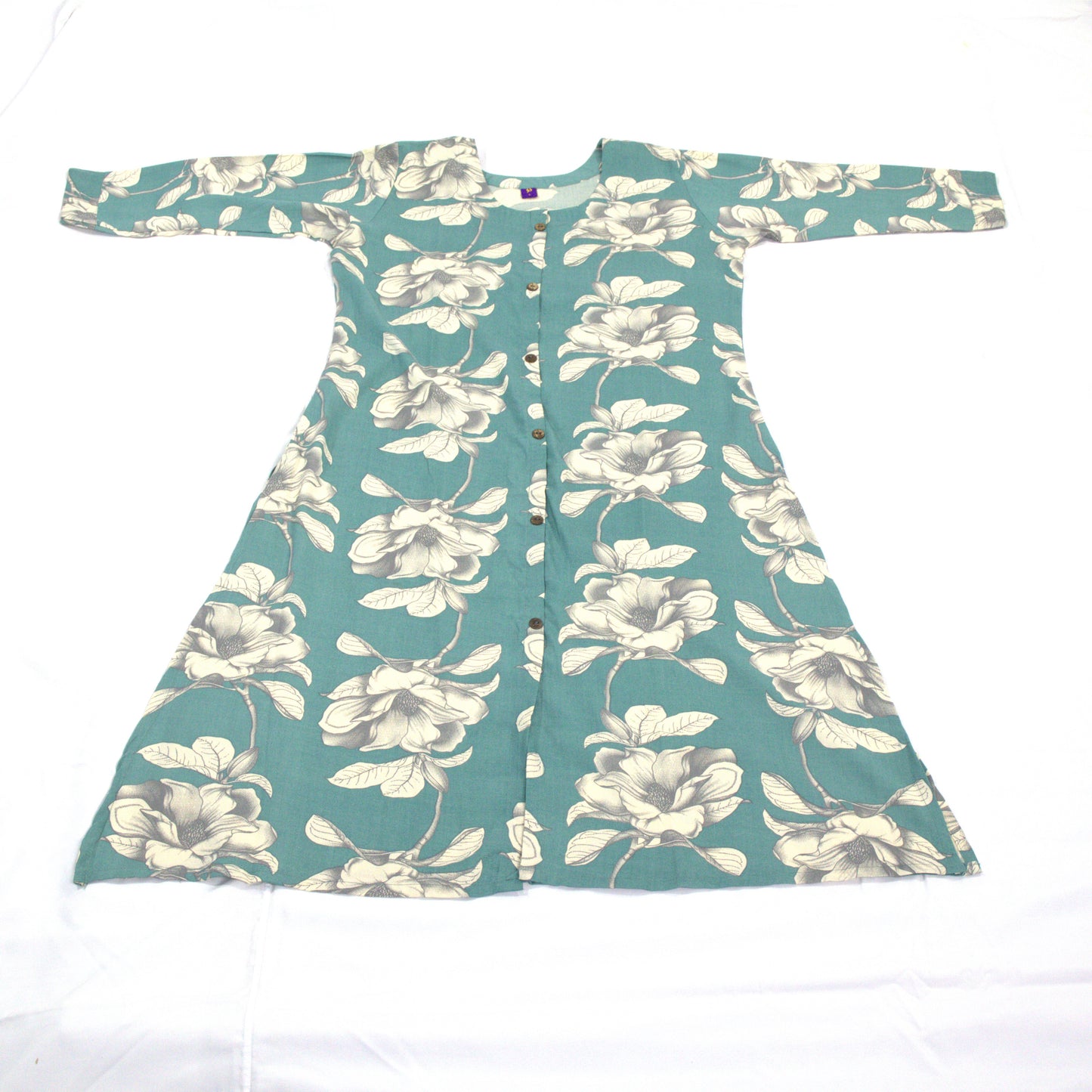 Sage Green Magnolia Print Cotton KurtI