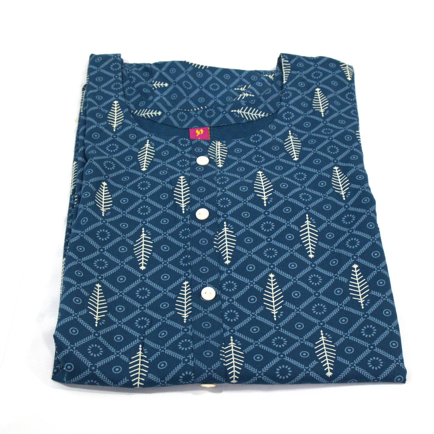 Indigo Fishbone Print Cotton Kurti Dress