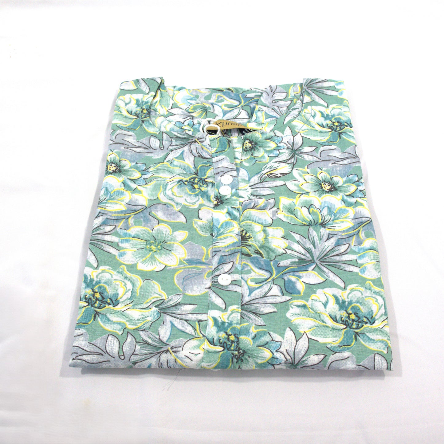 Green Kurta with Floral Block Print
