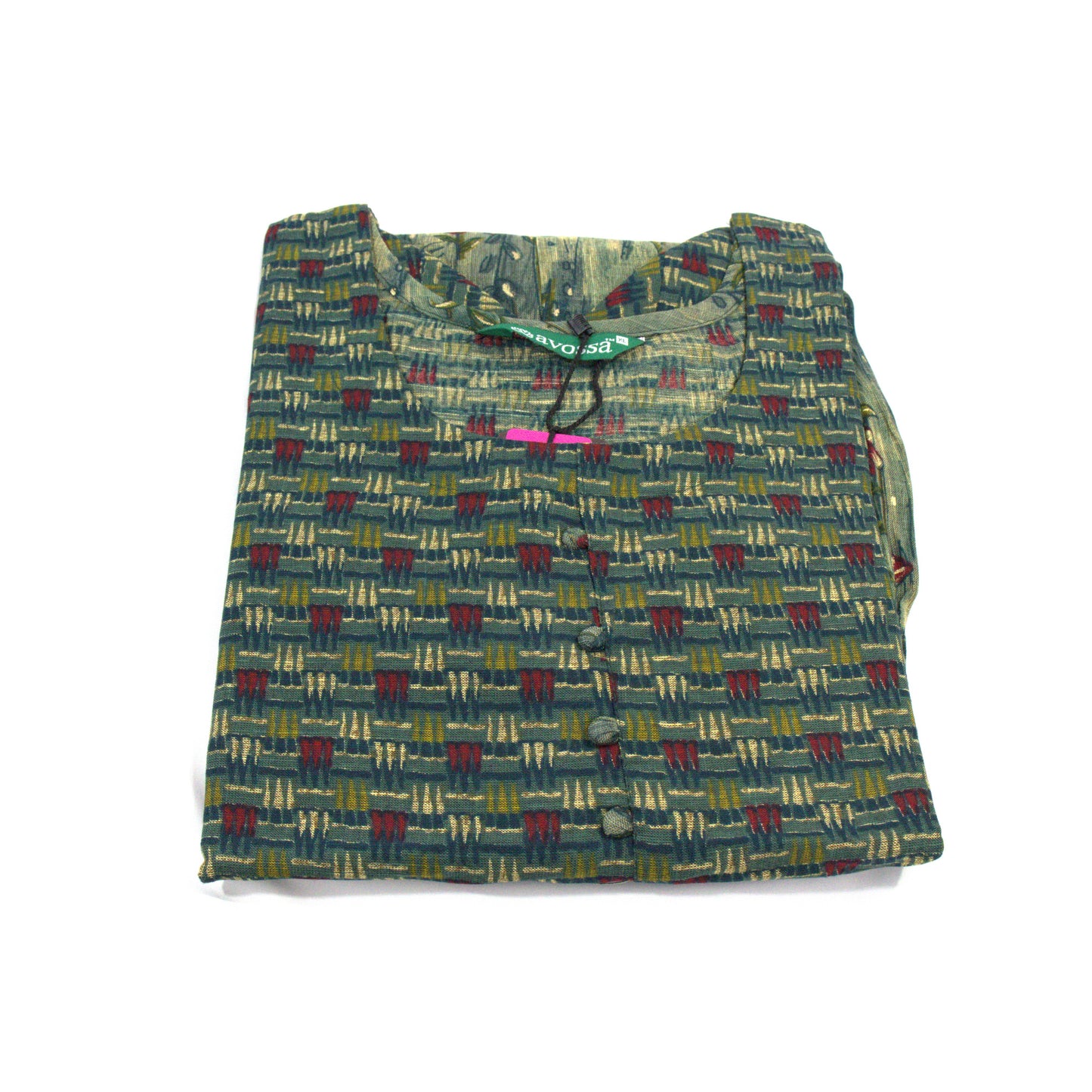 Green Floral Kurta with Striped Detail
