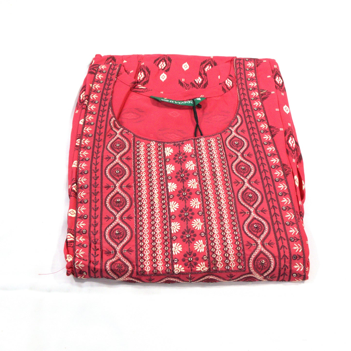 Embroidered Elegance: Red Ikat Kurta with Pleated Detail