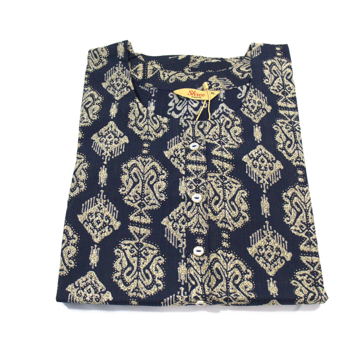 Midnight Ikat: Navy Blue Kurta with Intricate Pattern