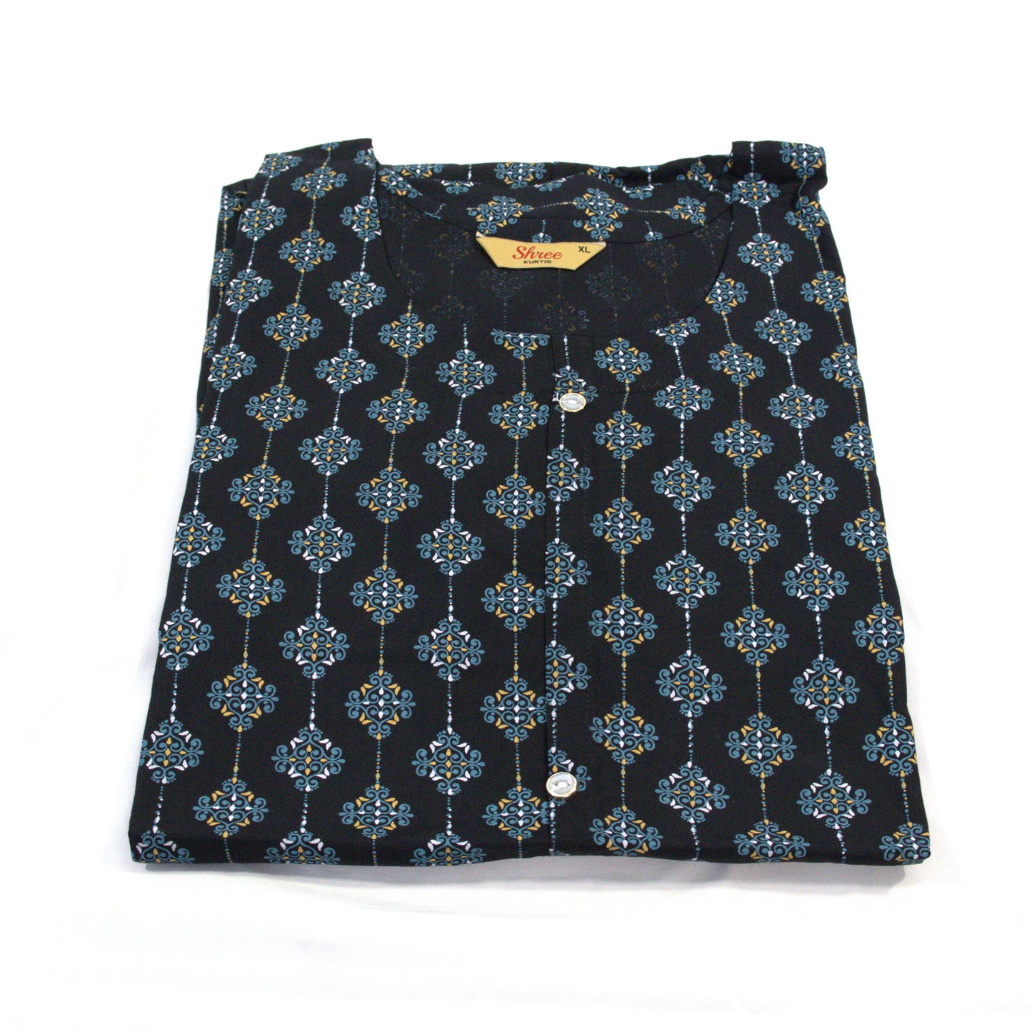 Midnight Magic: Black Kurta with Intricate Geometric Pattern