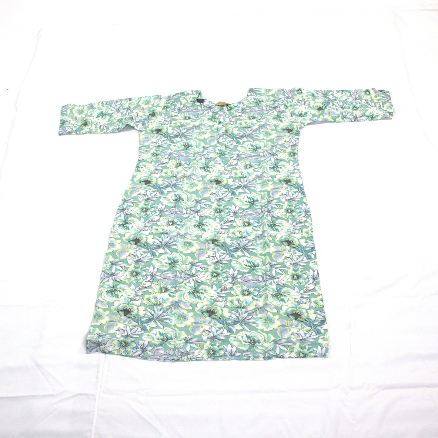 Green Kurta with Floral Block Print