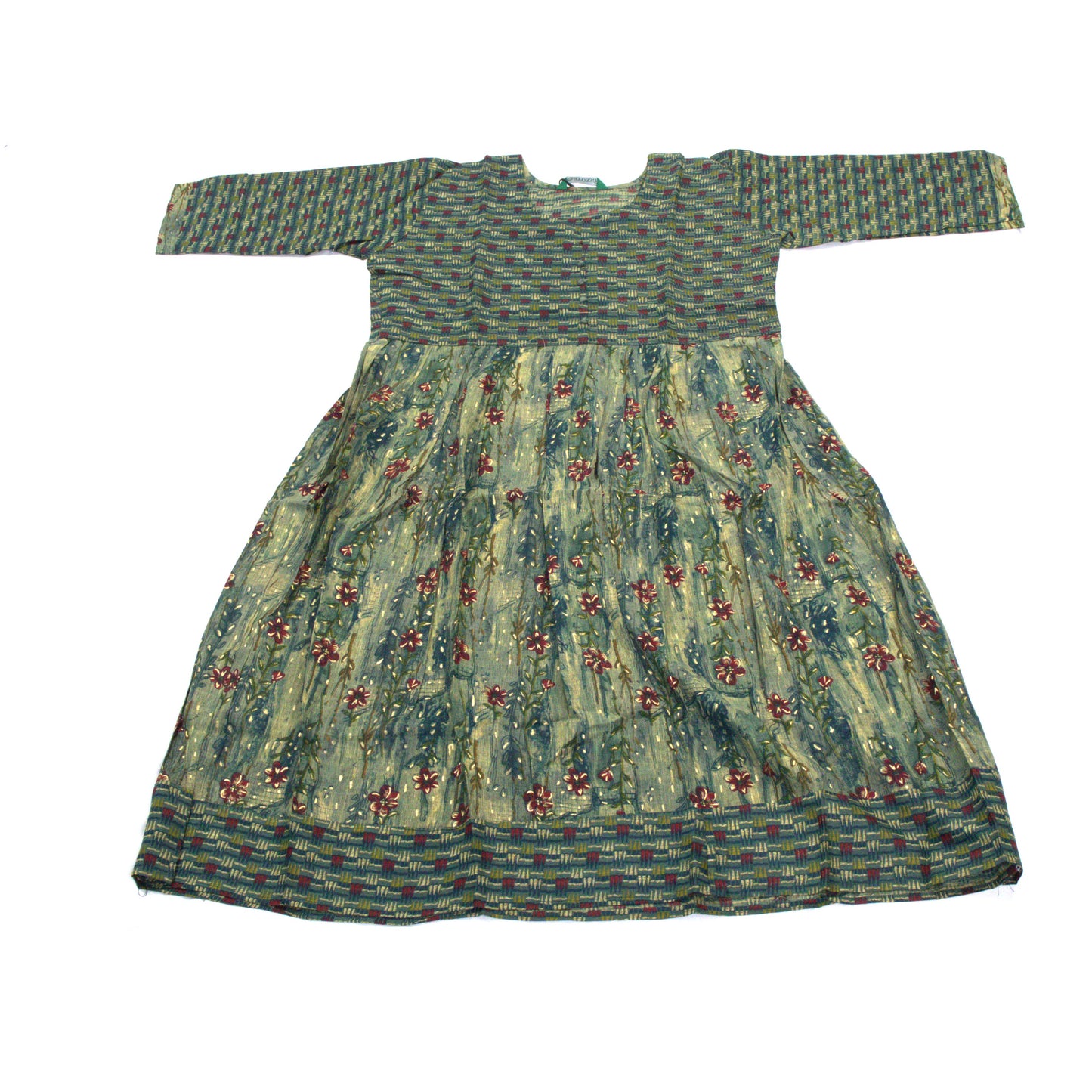Green Floral Kurta with Striped Detail