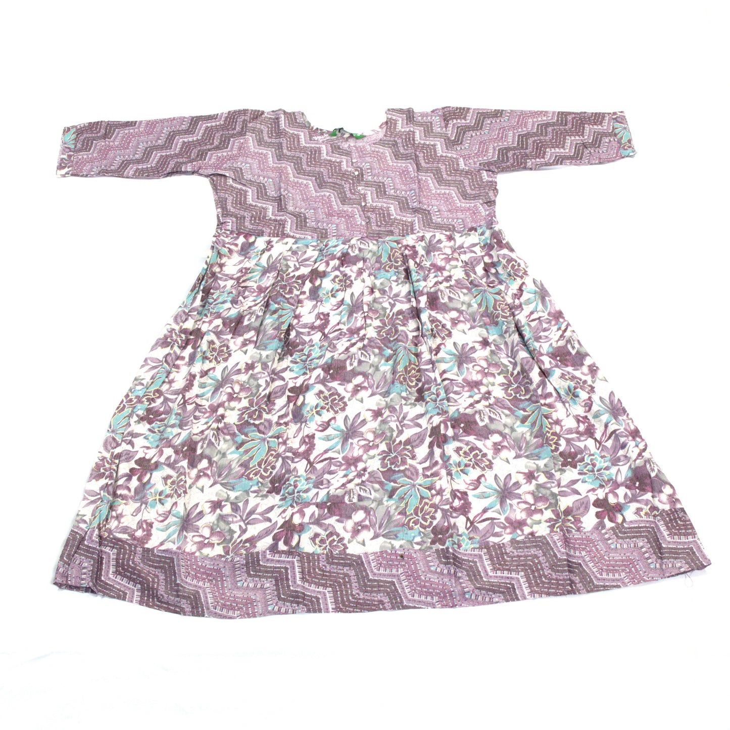 Floral Print Midi Dress with Chevron Yoke and Elbow-Length Sleeves