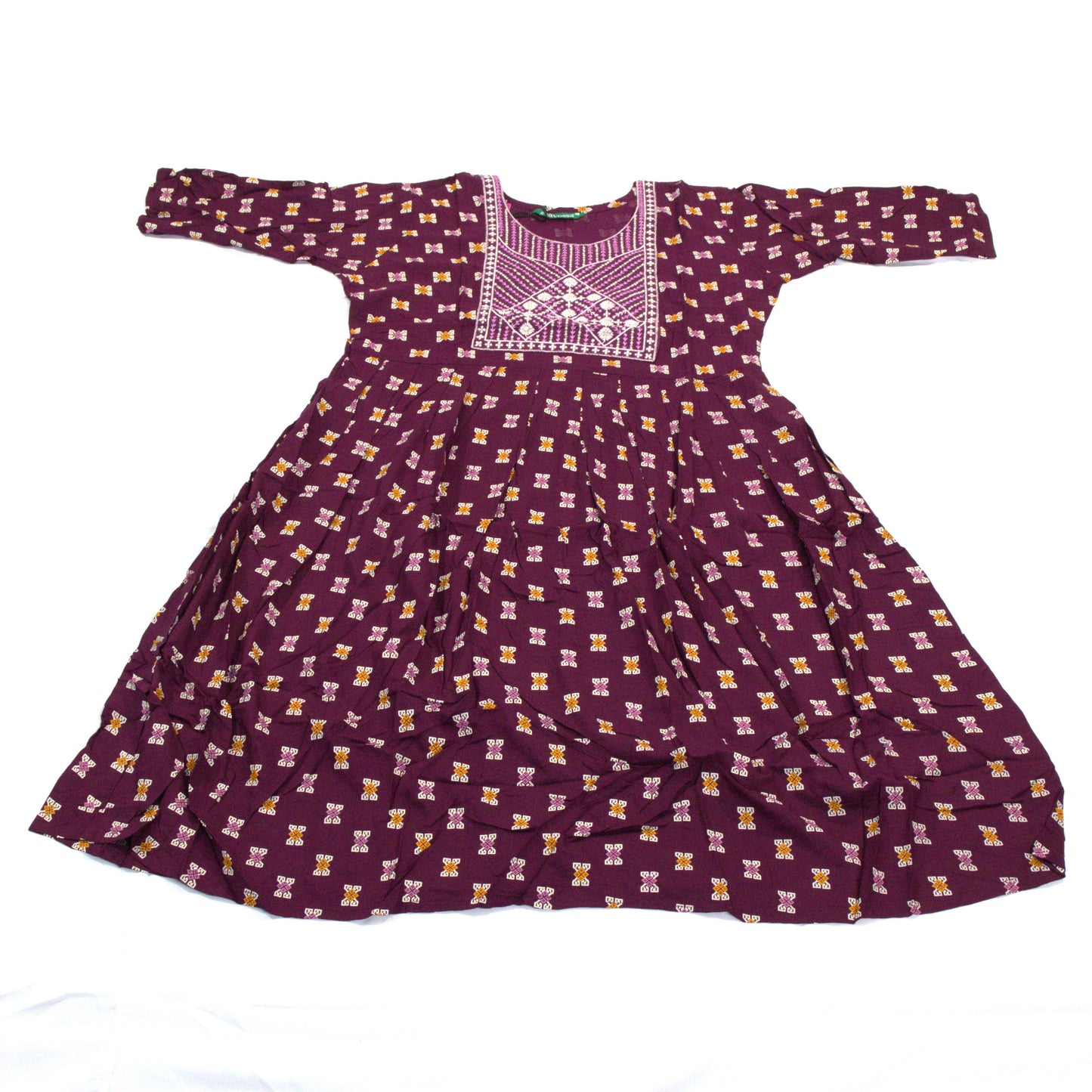 Embroidered Elegance: Maroon Ikat Kurta with Pleated Detail