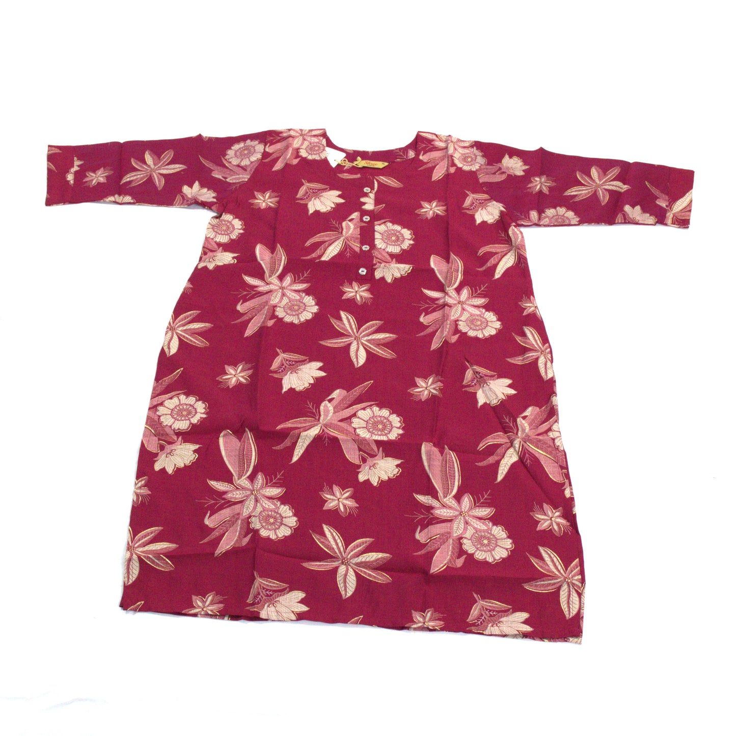 Blooming Beauty: Maroon Floral Kurta with Side Slit