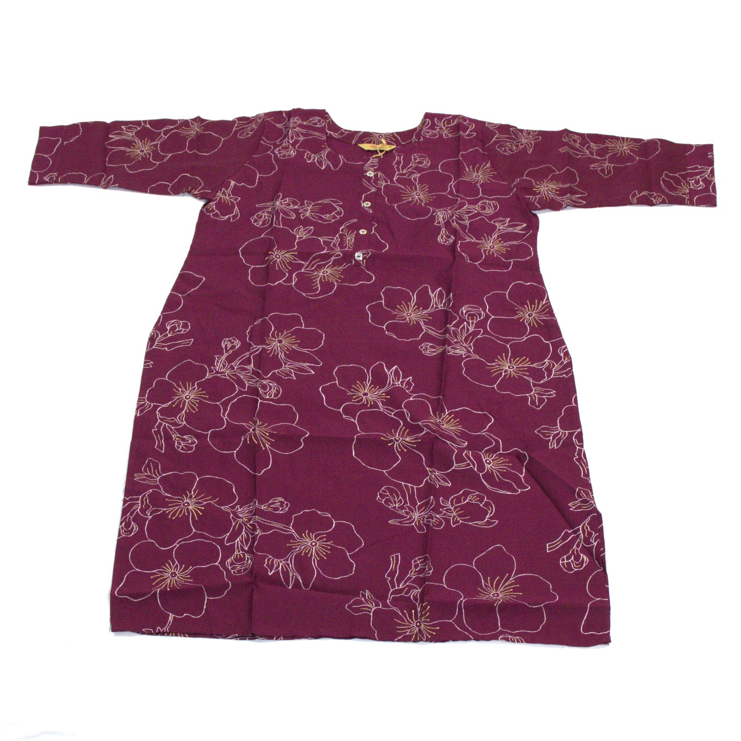 Delicate Blooms: Maroon Kurta with Floral Line Art