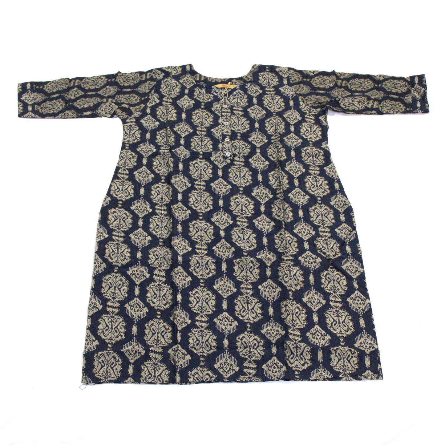 Midnight Ikat: Navy Blue Kurta with Intricate Pattern