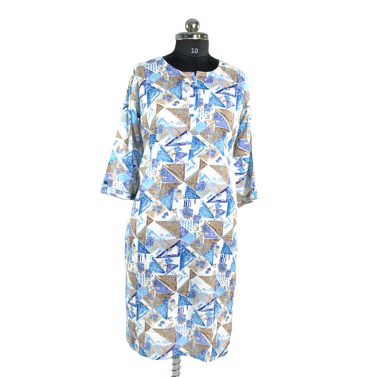 Blue and White Geometric Print Kurta