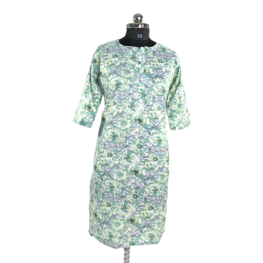 Green Kurta with Floral Block Print