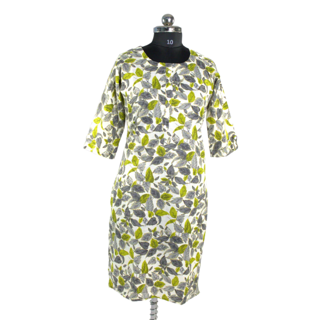 White Leaf Print Kurta
