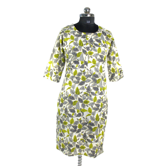 White Leaf Print Kurta