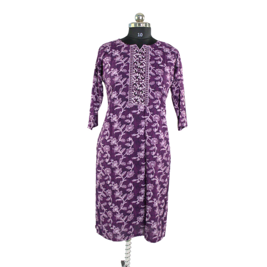 Purple Floral Kurta with Delicate Embroidery