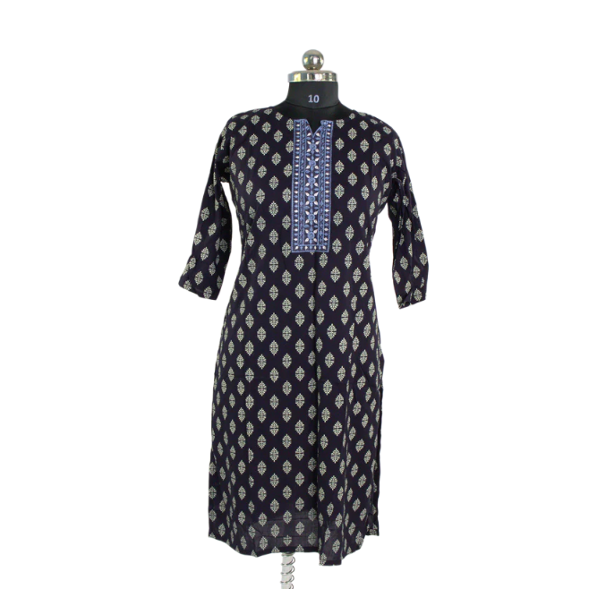 Black Geometric Kurta with Embroidered Detailing