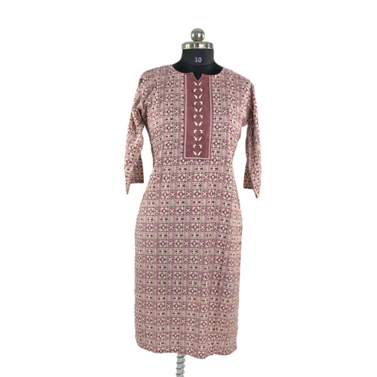 Pink Geometric Kurta with Embroidered Detailing
