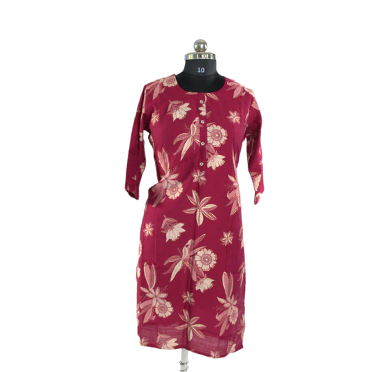 Blooming Beauty: Maroon Floral Kurta with Side Slit