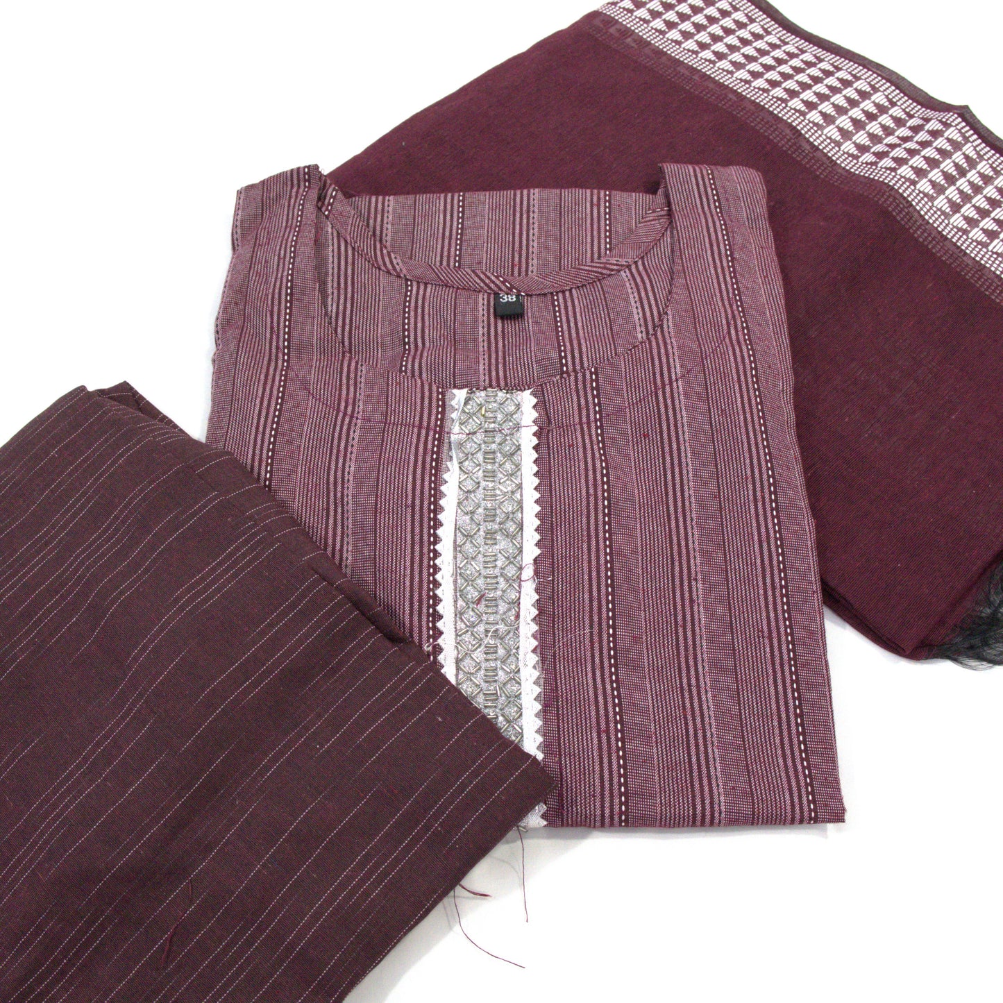 Maroon Striped Cotton Kurta Set