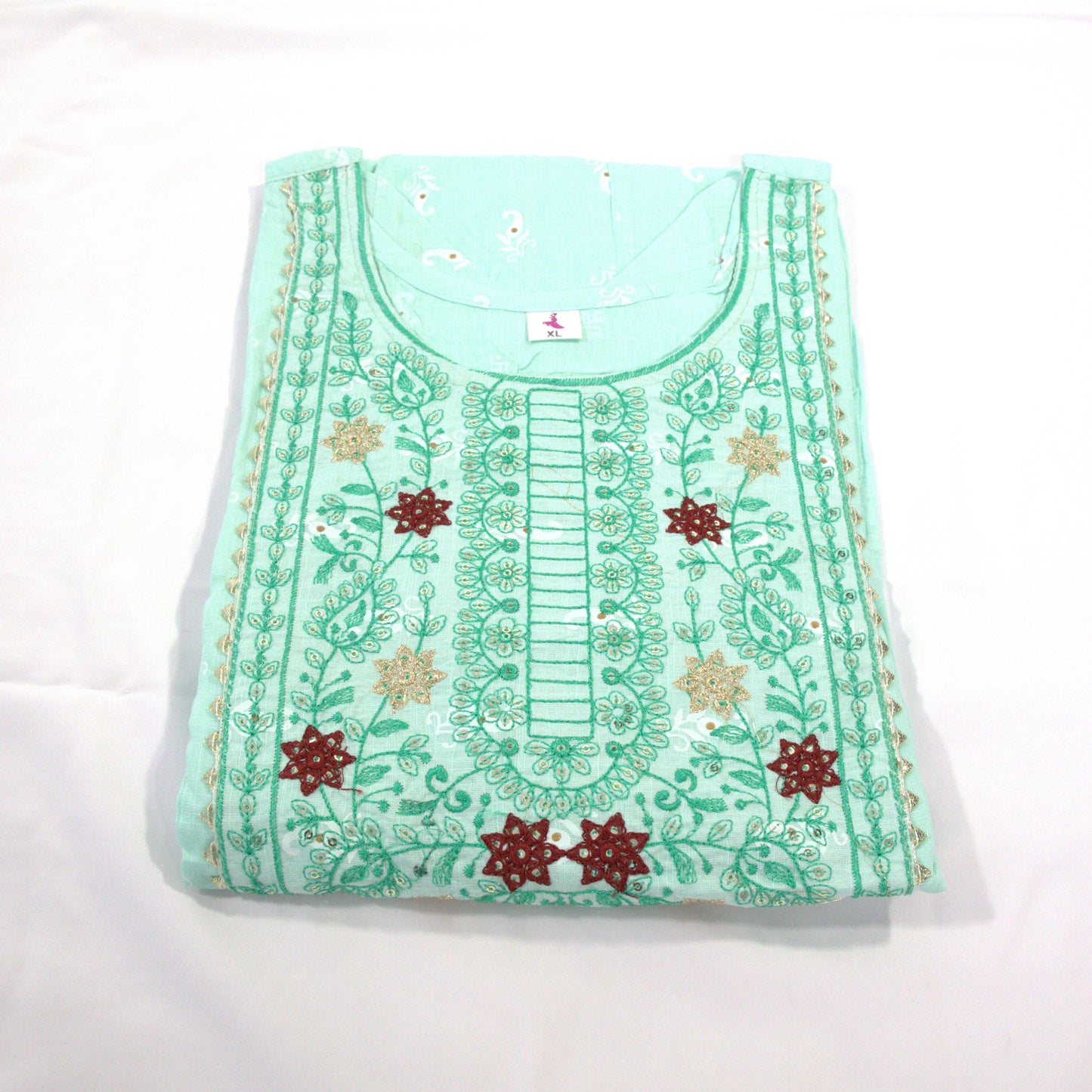 Sea Green Embroidered Kurta with Floral Motifs