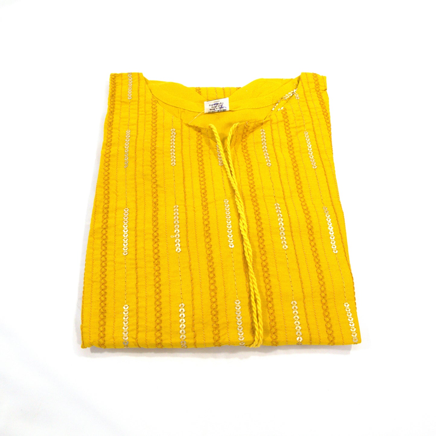 Yellow Kurta with Embroidered Detailing and Tassels
