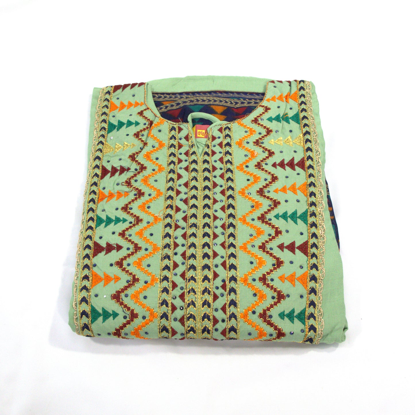 Springtime Serenity: Mint Green Embroidered Kurti with Tiered Hem