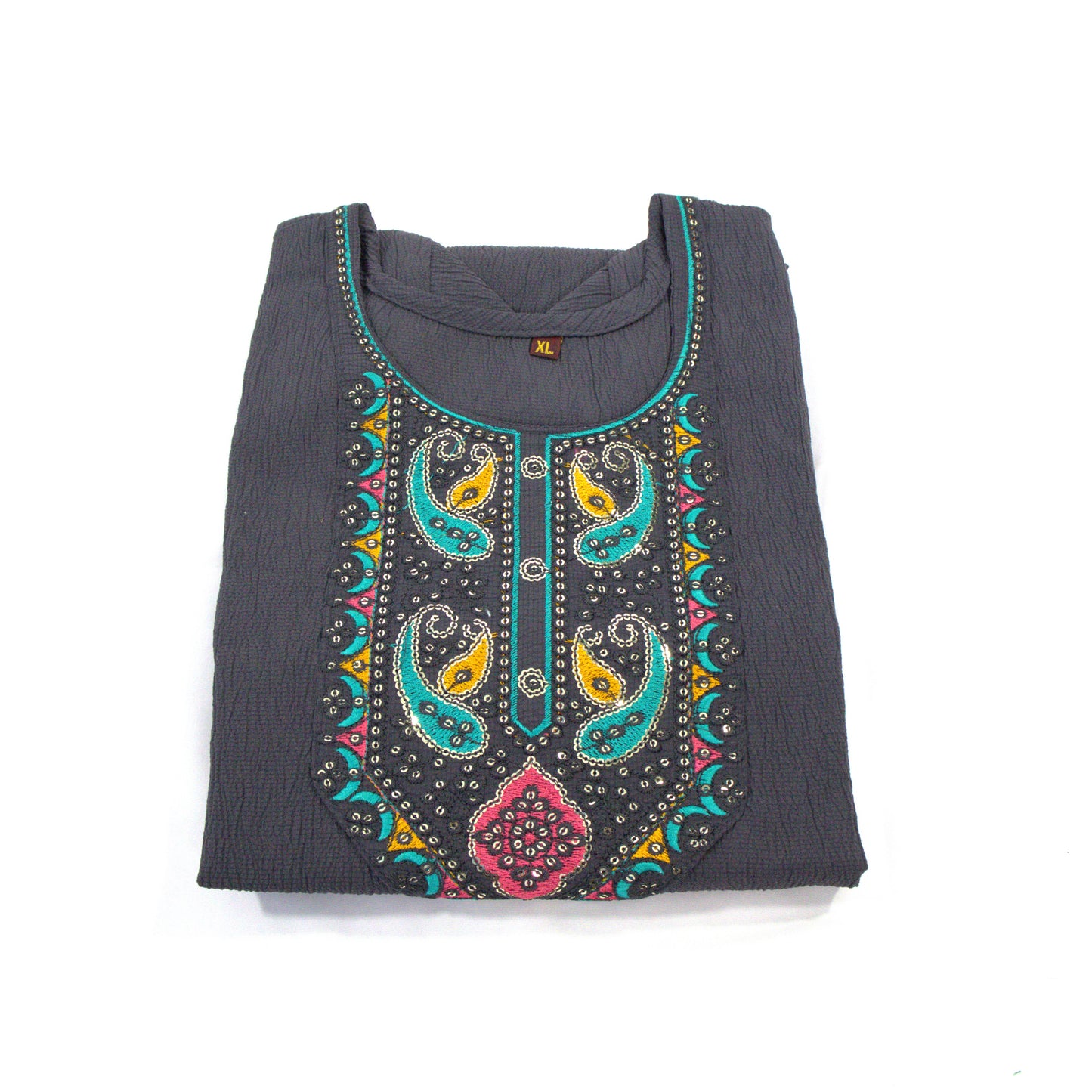 Elegant Embellishment: Charcoal Grey Kurti with Peacock Motif