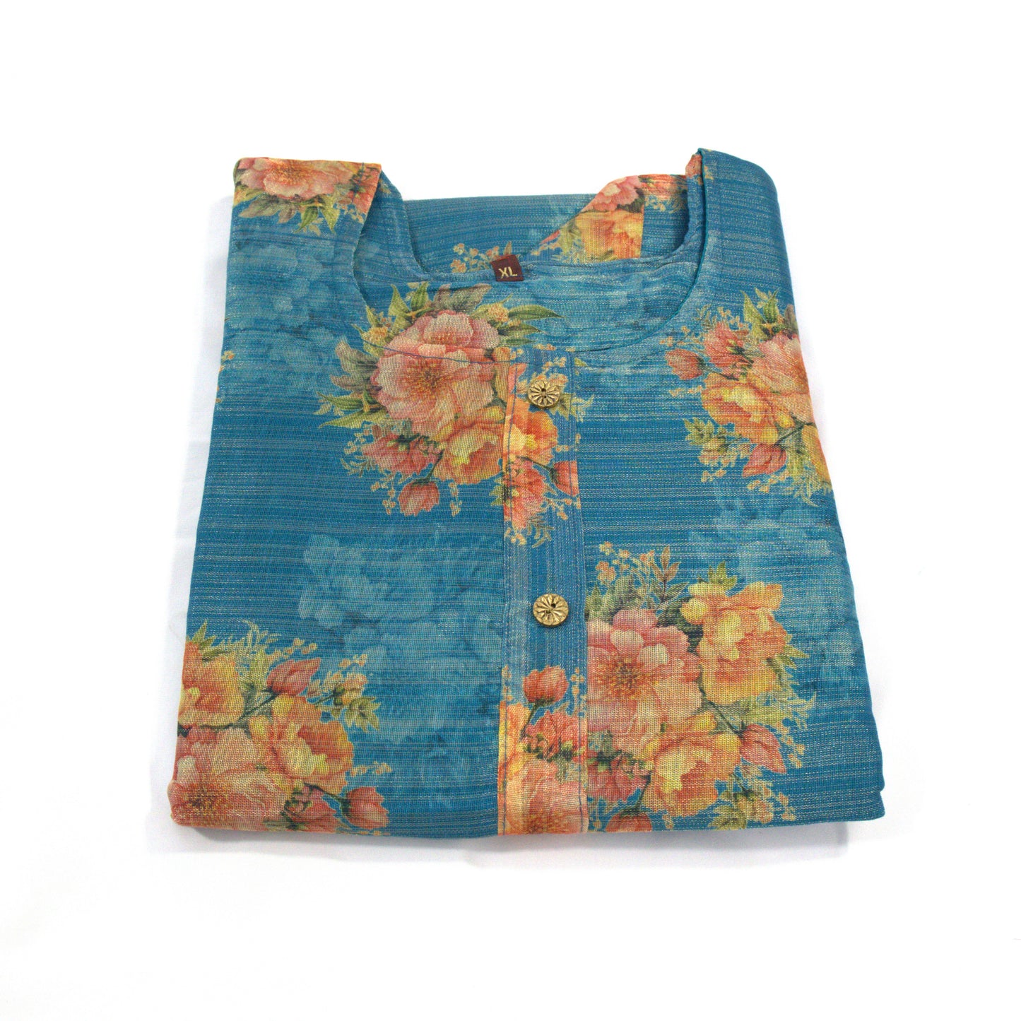Blooming Blue: Floral Printed Kurti with Half Sleeves