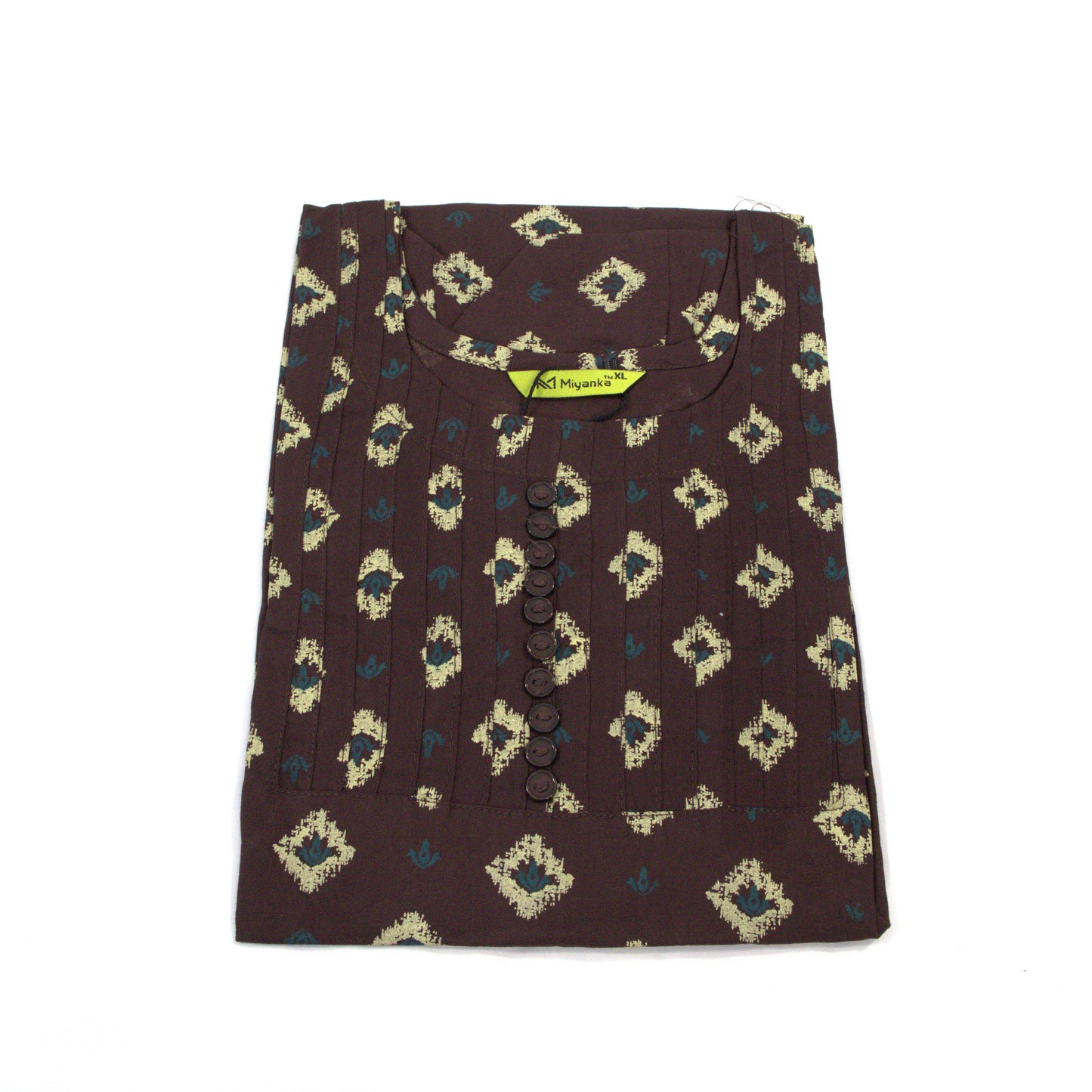 Rustic Chic: Brown Ikat Kurti with Pleated Detail