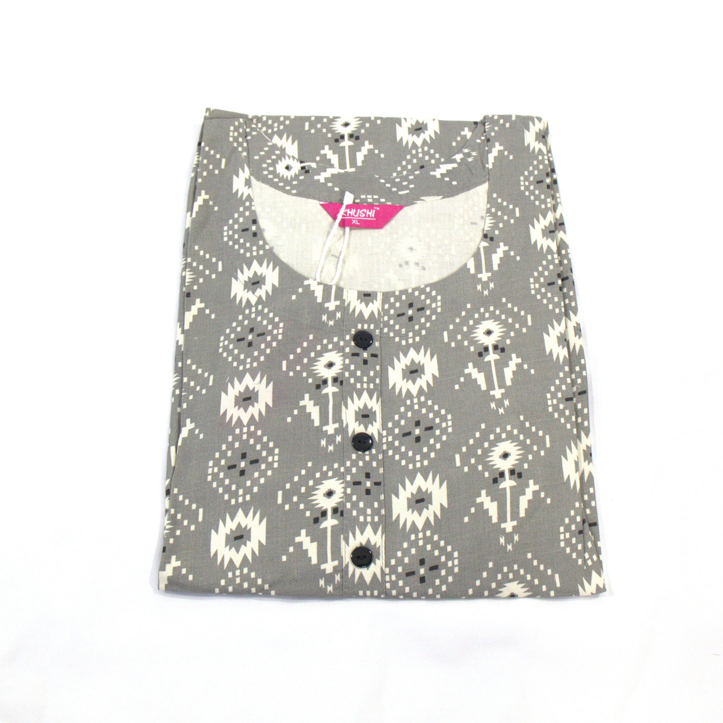 Subtle Elegance: Grey Ikat Kurti with Three-Quarter Sleeves