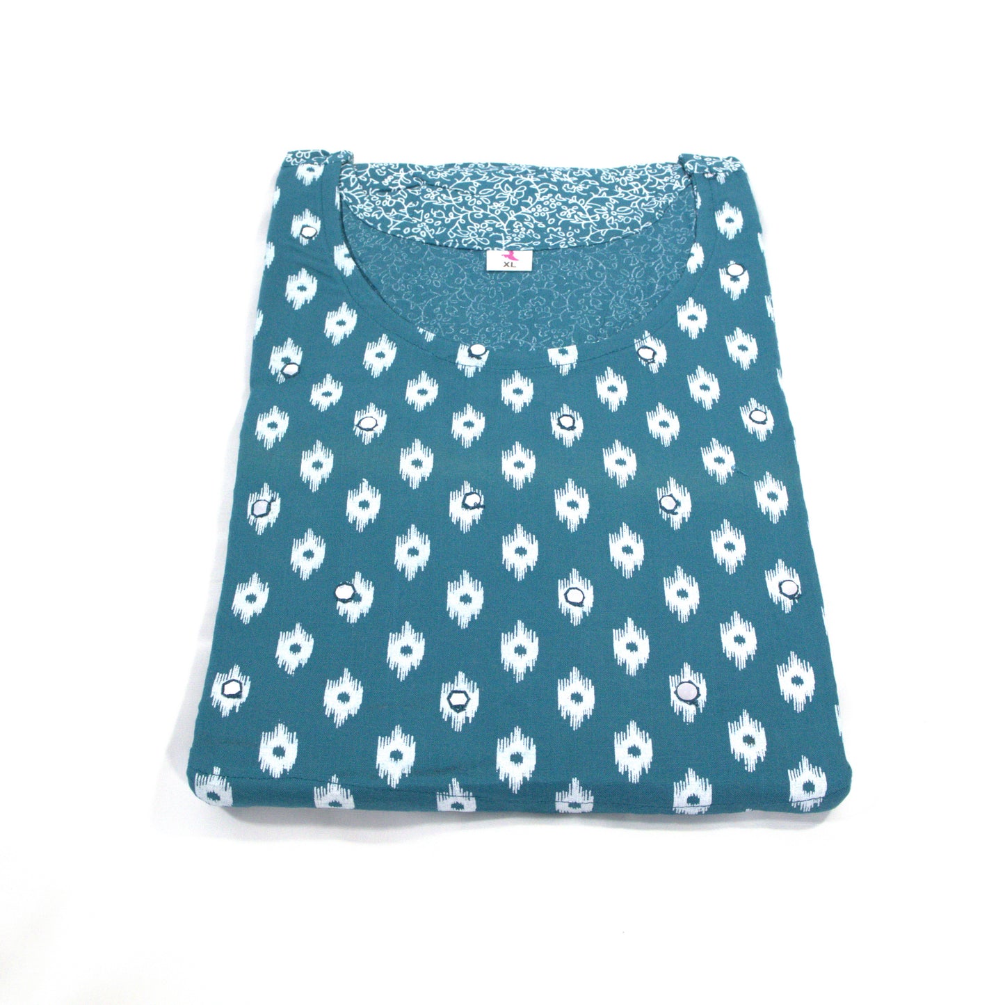 Bohemian Blue: Printed Kurti with Contrast Details