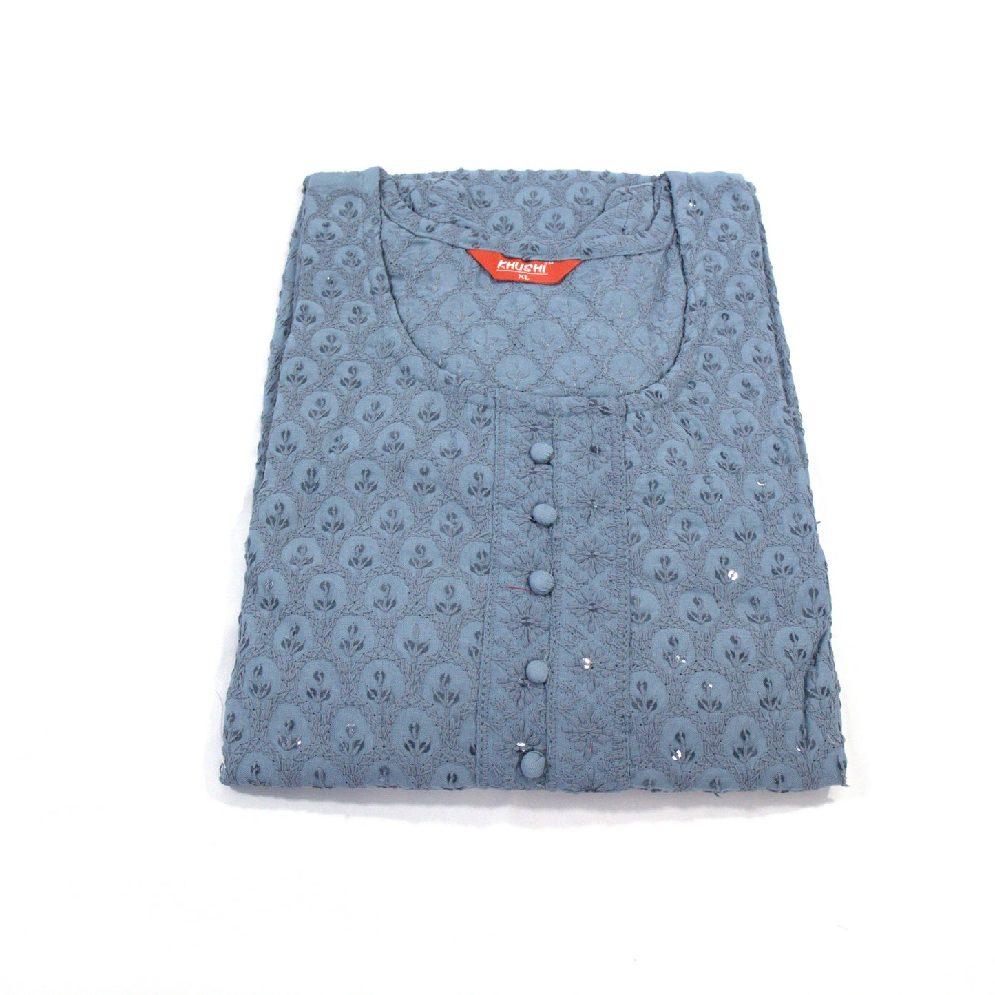 Shimmering Serenity: Grey Embroidered Kurti