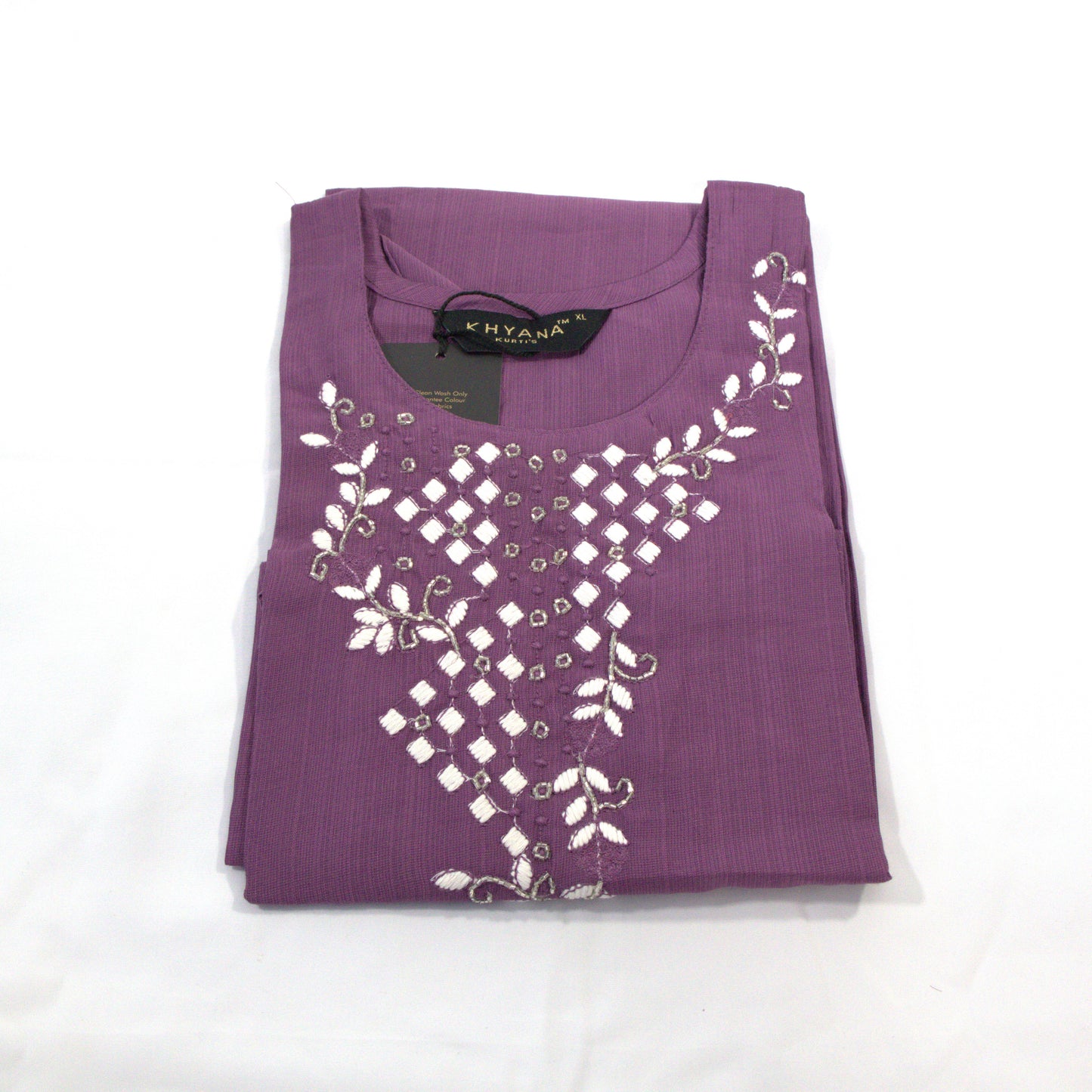 Subtle Elegance: Purple Kurti with Embroidered Neckline