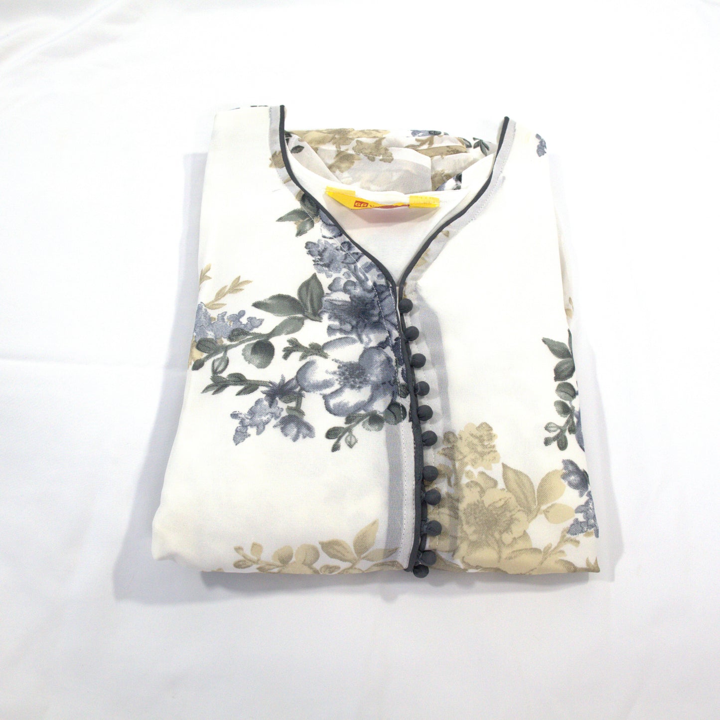 Romantic Blooms: White Floral Kurti with Embellished Waistband
