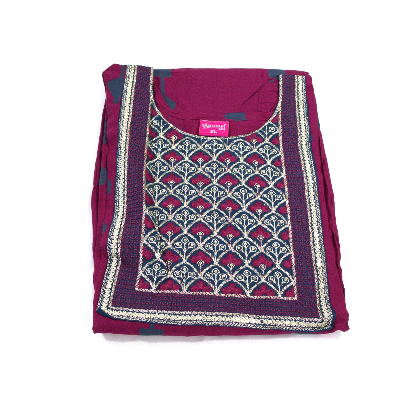 Vintage Charm: Maroon Kurti with Embroidered Neckline