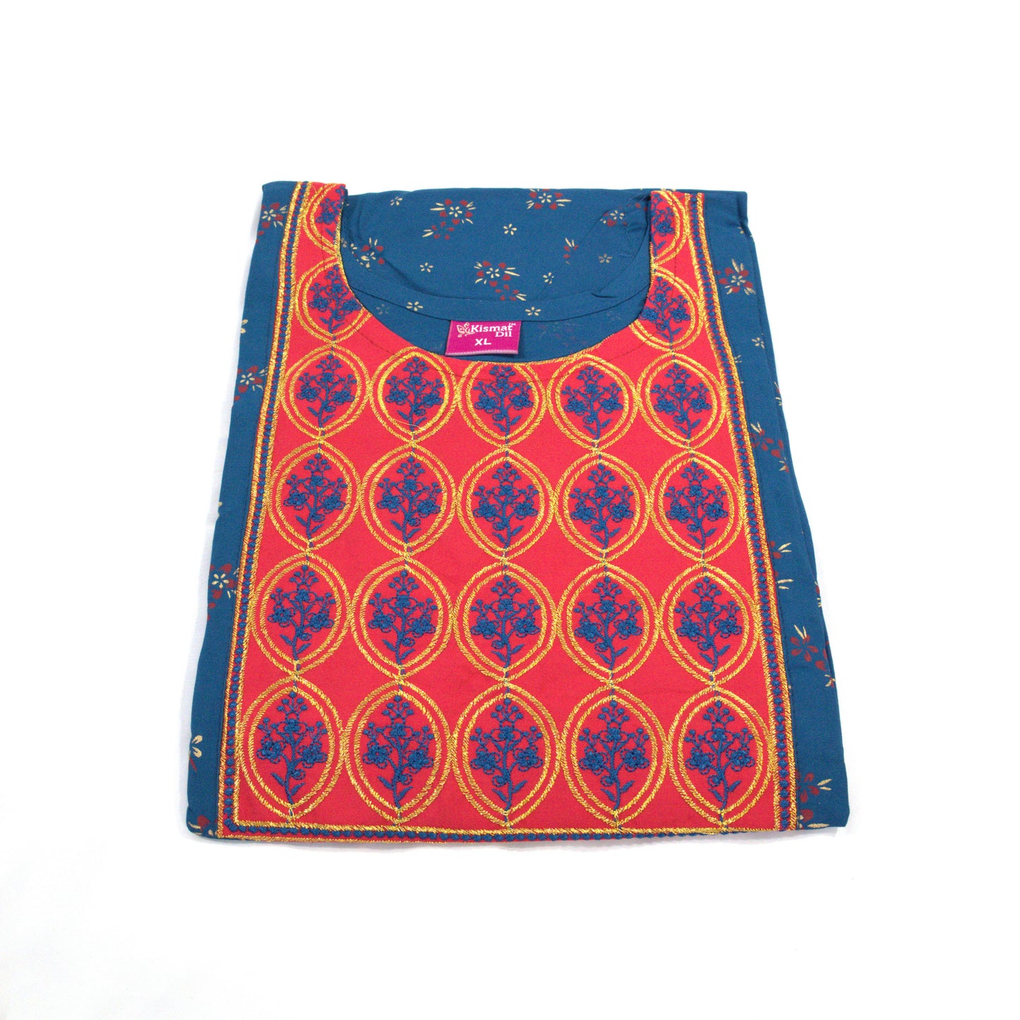 Vibrant Contrast: Blue and Red Printed Kurti