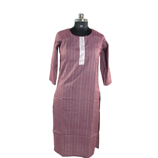 Maroon Striped Cotton Kurta Set