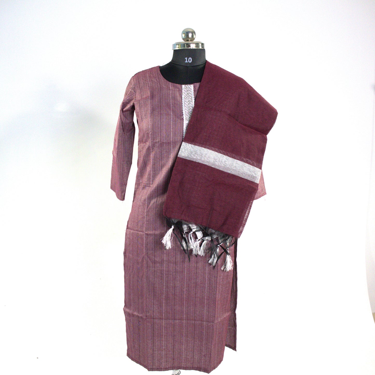 Maroon Striped Cotton Kurta Set