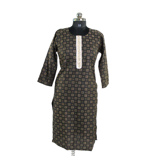 Black Geometric Kurta Set with Gold Accents