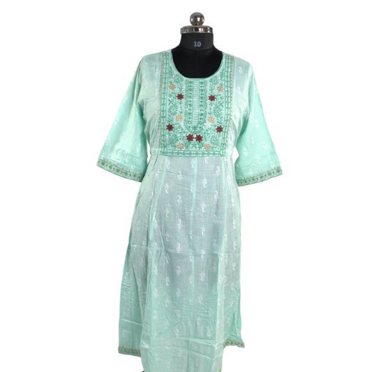 Sea Green Embroidered Kurta with Floral Motifs
