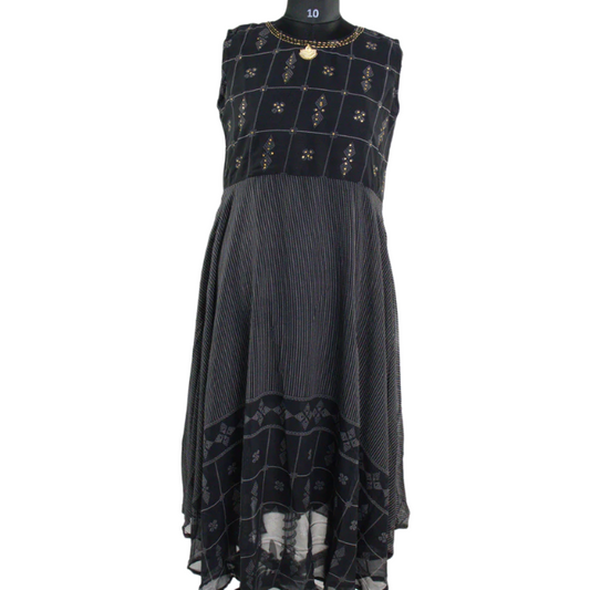 Black Embroidered Dress with Layered Design